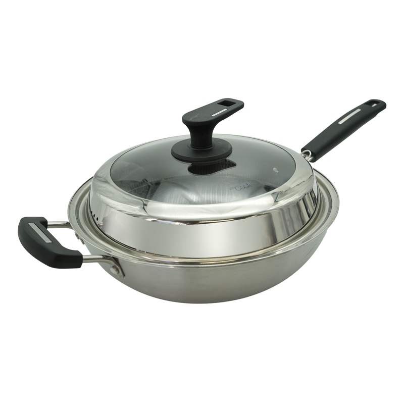 三層鋼易潔單柄炒鑊 30CM