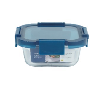 泰國製微波爐方形玻璃食物盒 520ML-藍蓋