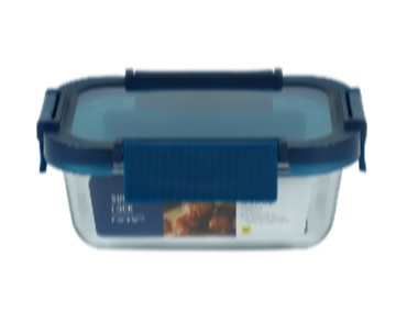 泰國製微波爐長方形玻璃食物盒 640ML-藍蓋