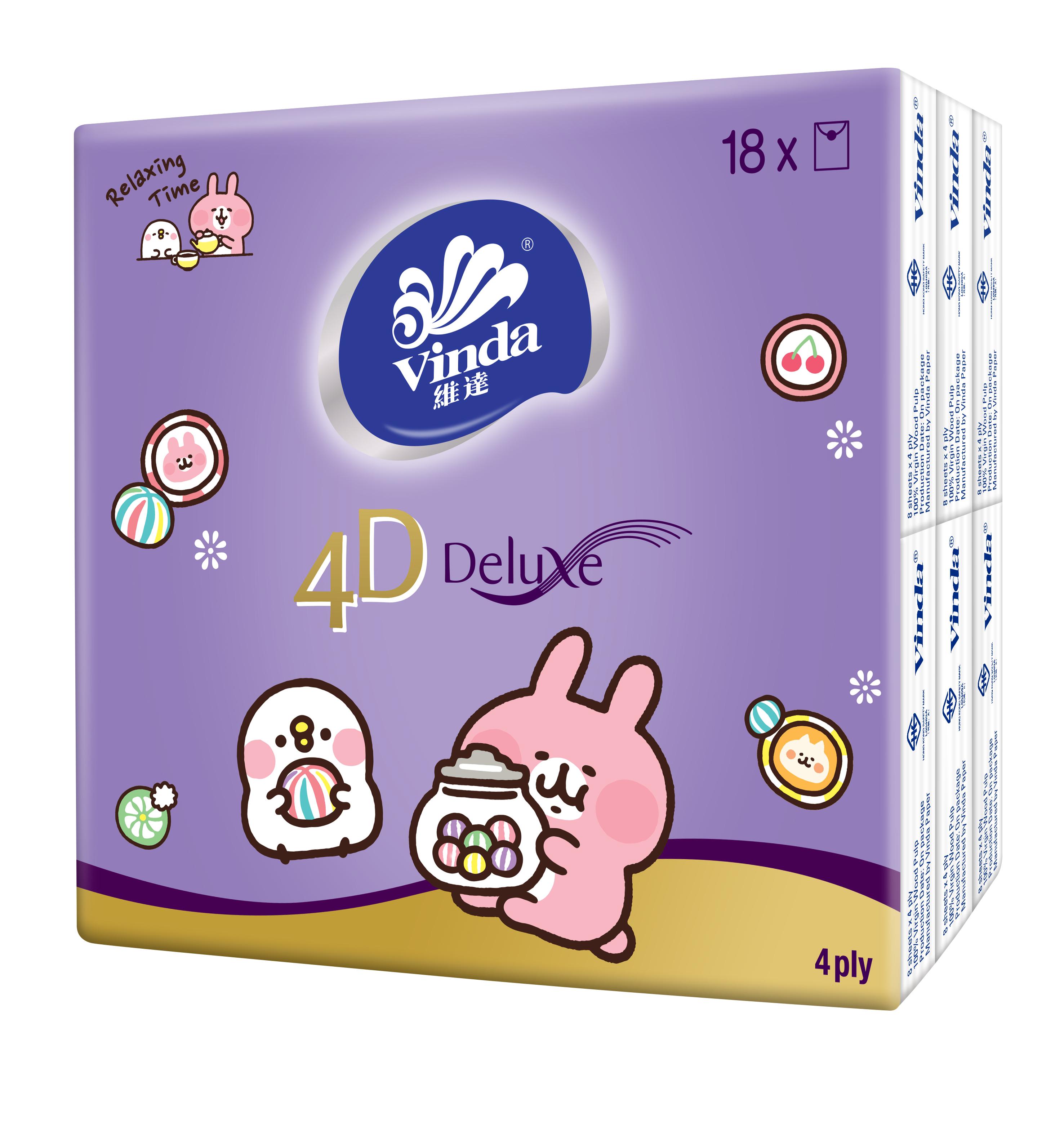 4D DELUXE 無香味迷你紙巾-P助與兔兔 18包